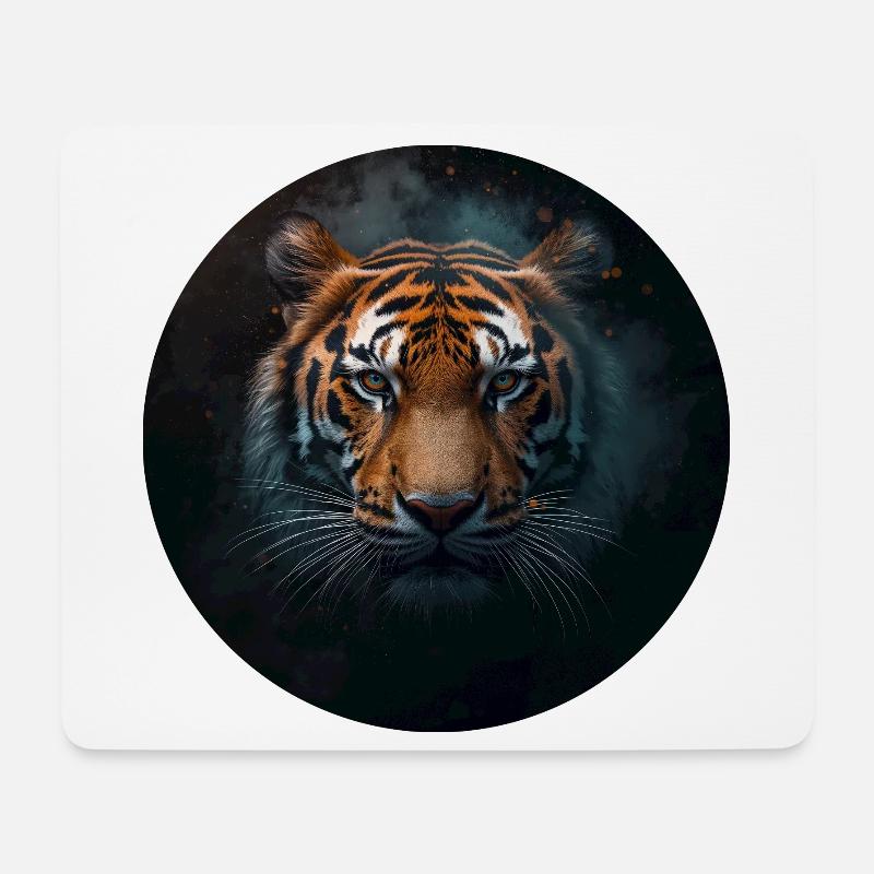 Intensiver Tigerporträt mit leuchtenden Augen - Mousepad (Querformat) - Weiß