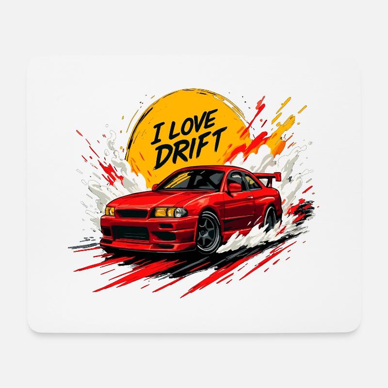 Rotes Drift Auto Splash Kunstwerk - Mousepad (Querformat) - Weiß