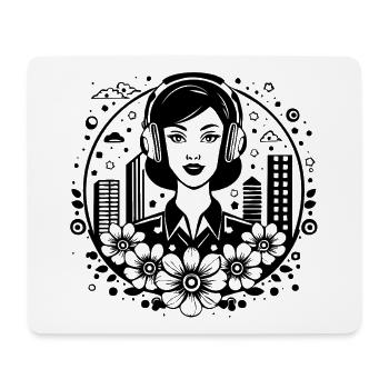 frau gesicht – frau, kopfhörer, skyline, platz - Mousepad (Querformat) - Weiß - Vorne
