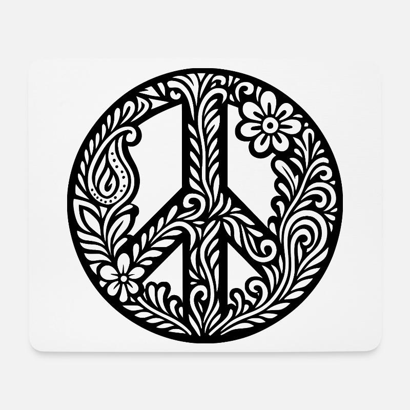 Peace sign with flowers in black and white - Mouse Pad (horizontal) - white
