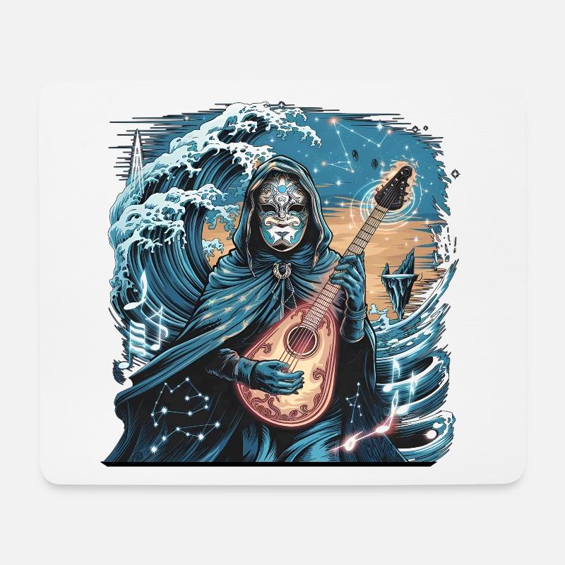 Mystische Ozeanwelle mit geisterhaftem Musiker - Mousepad (Querformat) - Weiß