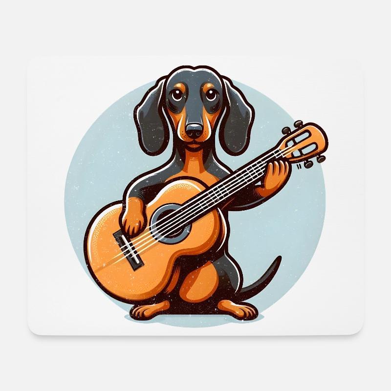Hunde-Musiker Dackel mit Gitarre - Mousepad (Querformat) - Weiß