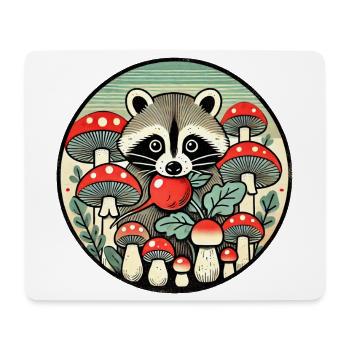 Whimsical Raccoon Among Red Mushrooms - Mouse Pad (horizontal) - white - Front