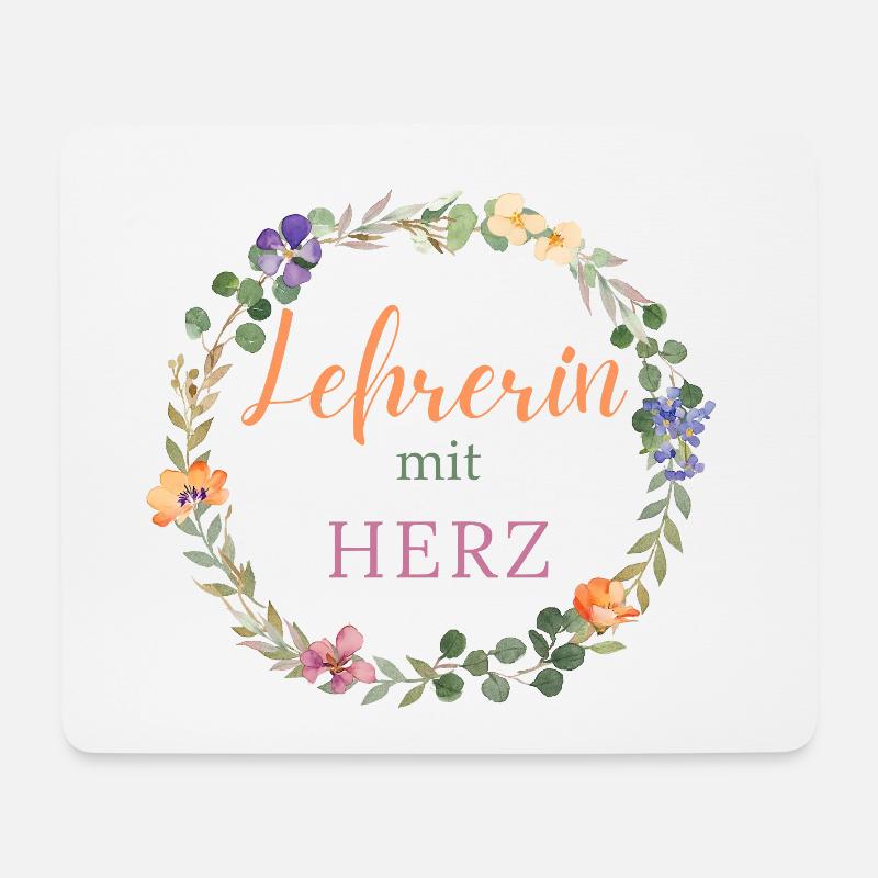 Lehrerin mit Herz -Blumen-Kranz-personalisiert - Mousepad (Querformat) - Weiß