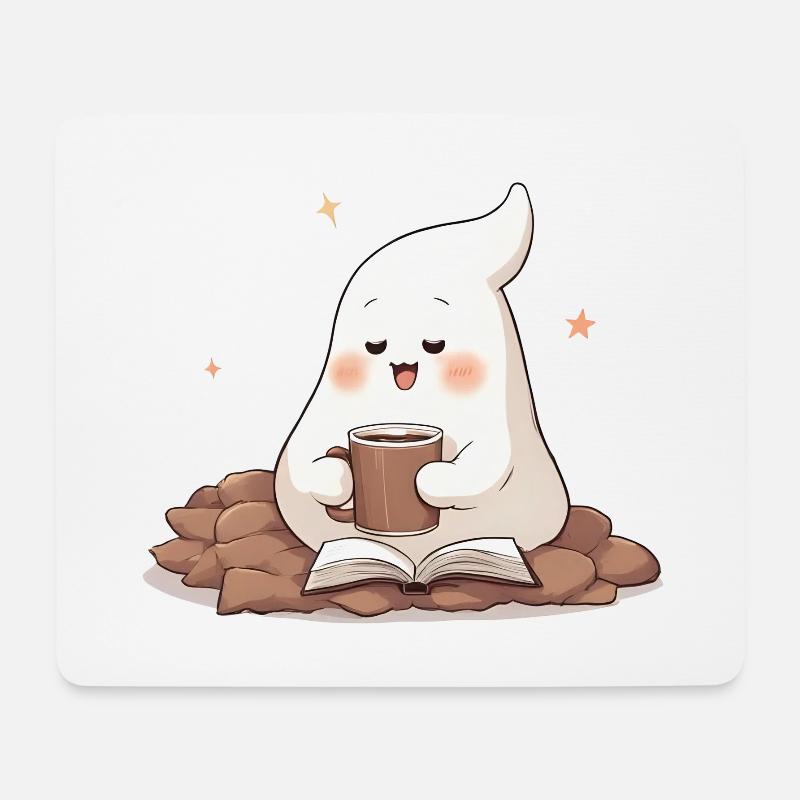 Kawaii Geist – Cozy Coffee & Books - Mousepad (Querformat) - Weiß