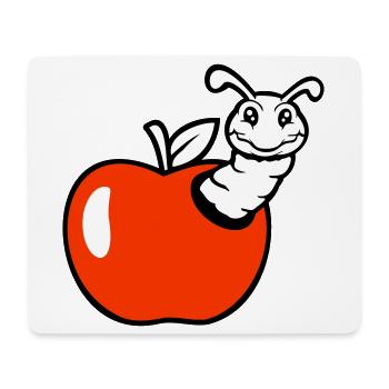 caterpillar apple fruit peeks out hole smiles sweet worm - Mouse Pad (horizontal) - white - Front