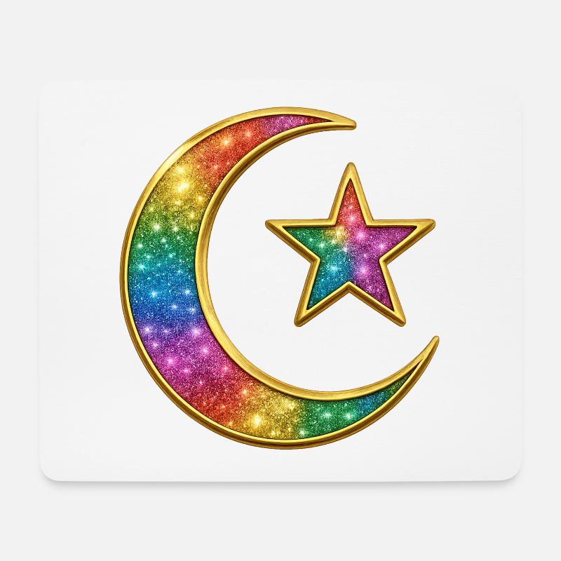 Muslime | Islam Regenbogen Himmelsmond und Stern Anstecknadel - Mousepad (Querformat) - Weiß