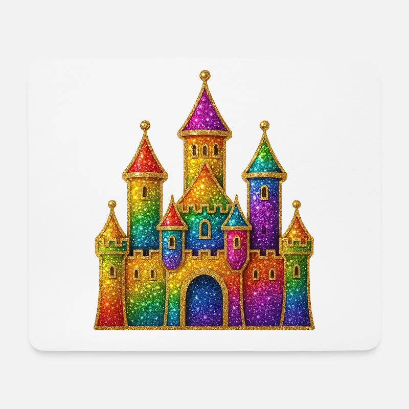 Regenbogen-Glitzer-Schloss-Design - Mousepad (Querformat) - Weiß