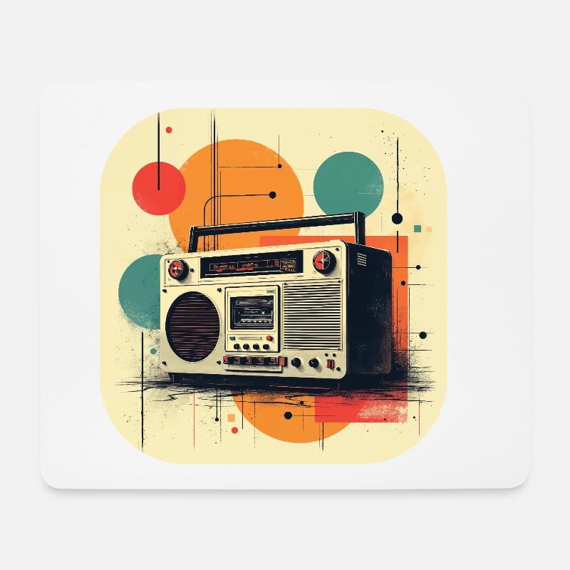 Retro Ghetto Blaster T Shirt - Mousepad (Querformat) - Weiß