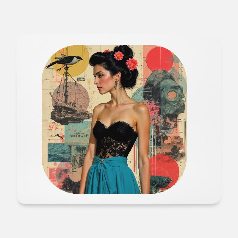 Retro Collage Vintage T Shirt - Mousepad (Querformat) - Weiß