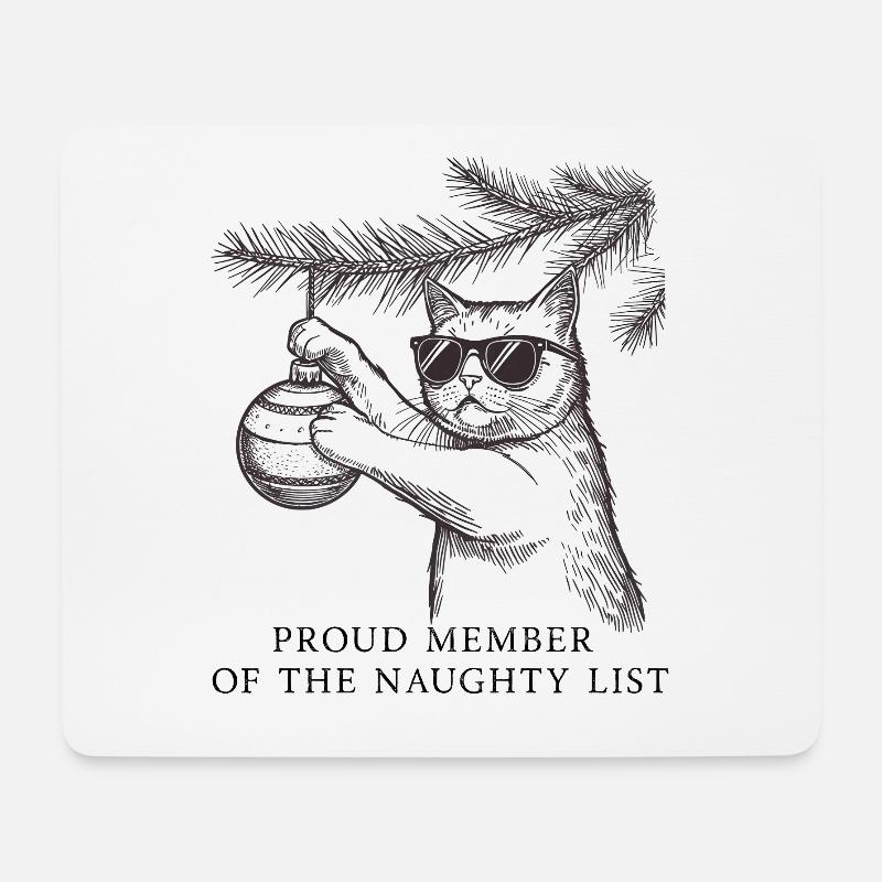 Naughty List Cat – Vintage Xmas Shirt - Mousepad (Querformat) - Weiß