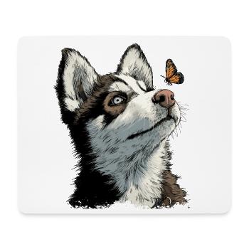 Curious husky puppy and butterfly - Mouse Pad (horizontal) - white - Front