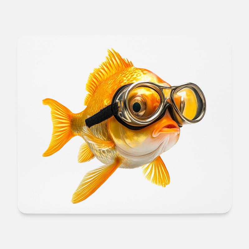 Goldfisch mit Taucherbrille - Mousepad (Querformat) - Weiß