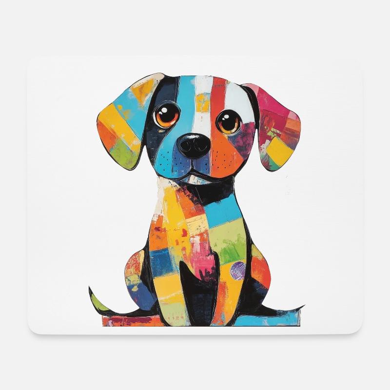 Farbenfroher Patchwork, bunter Hund - Mousepad (Querformat) - Weiß