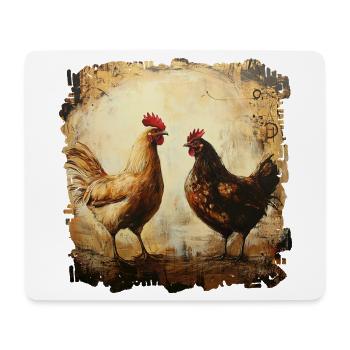 Rustikales Duo aus Hahn und Huhn, Ölmalerei - Mousepad (Querformat) - Weiß - Vorne