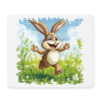 Cheerful bunny in spring meadow - Mouse Pad (horizontal) - white - Front