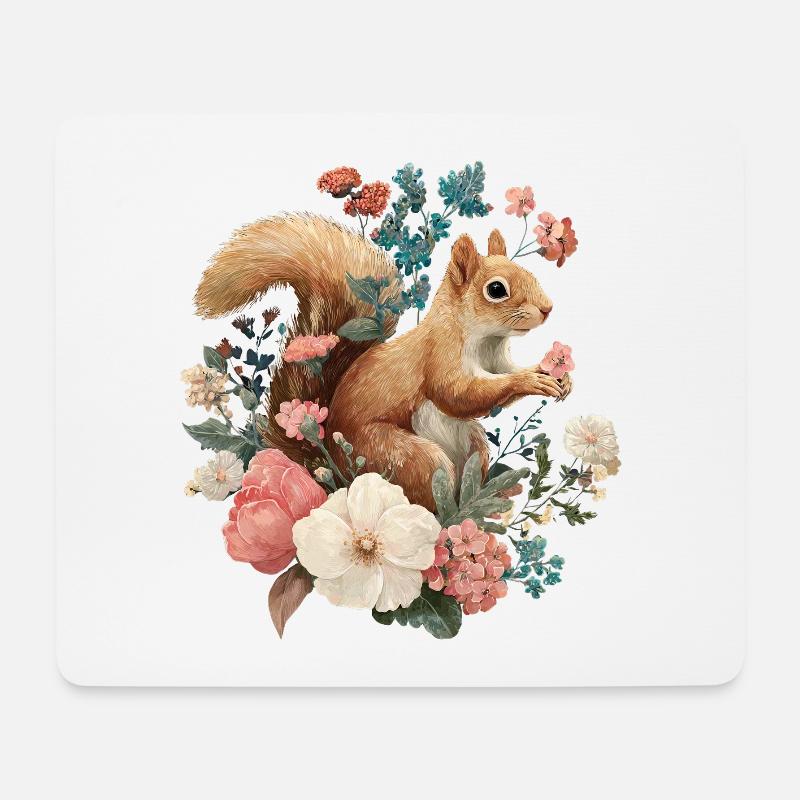 Eichhörnchen Blumen Cottagecore - Mousepad (Querformat) - Weiß