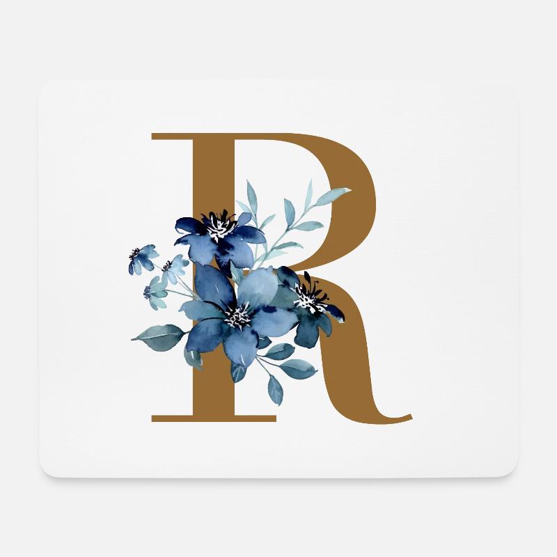Florales R – Goldener Buchstabe mit Blüten - Mousepad (Querformat) - Weiß