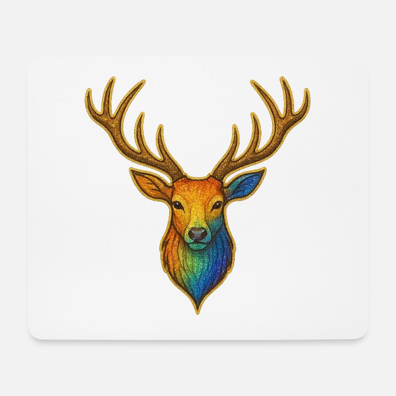 Regenbogenhirsch mit Goldrahmen - Mousepad (Querformat) - Weiß