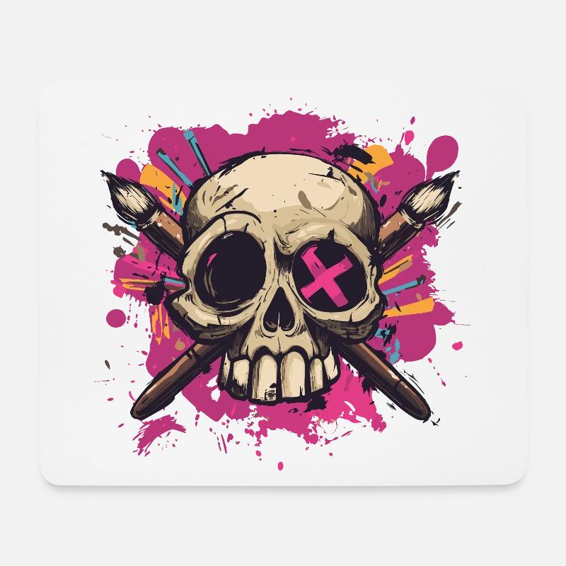 Schädel und gekreuzte Pinsel - Mousepad (Querformat) - Weiß