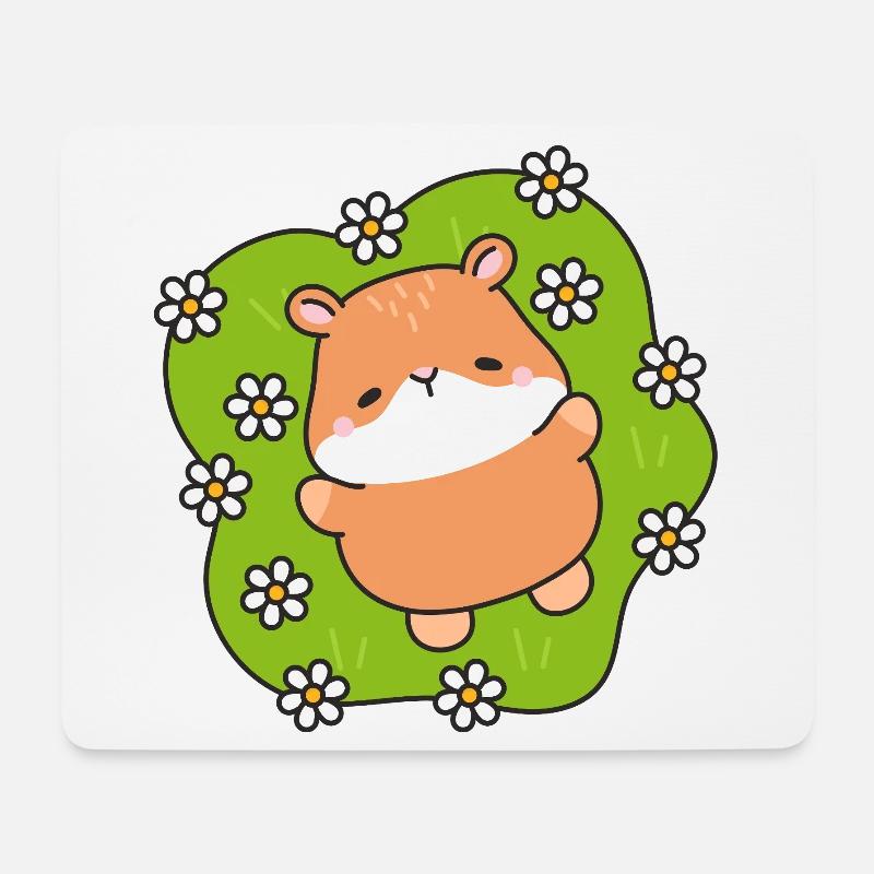 Gänseblümchen-Feldhamster - Mousepad (Querformat) - Weiß