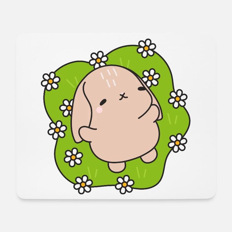 Kawaii Kaninchen unter Gänseblümchen - Mousepad (Querformat) - Weiß