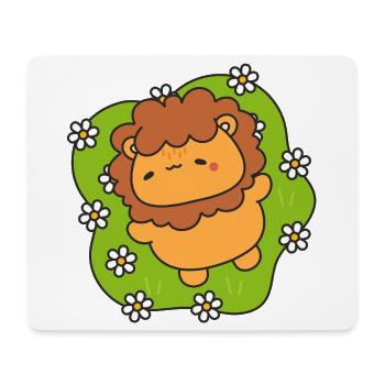 Merry lion cub on flowering lawn - Mouse Pad (horizontal) - white - Front