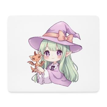 Kawaii Anime Hexe mit Drachen - Mousepad (Querformat) - Weiß - Vorne