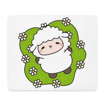 Glückliche Schafe auf blühendem Gras - Mousepad (Querformat) - Weiß - Vorne
