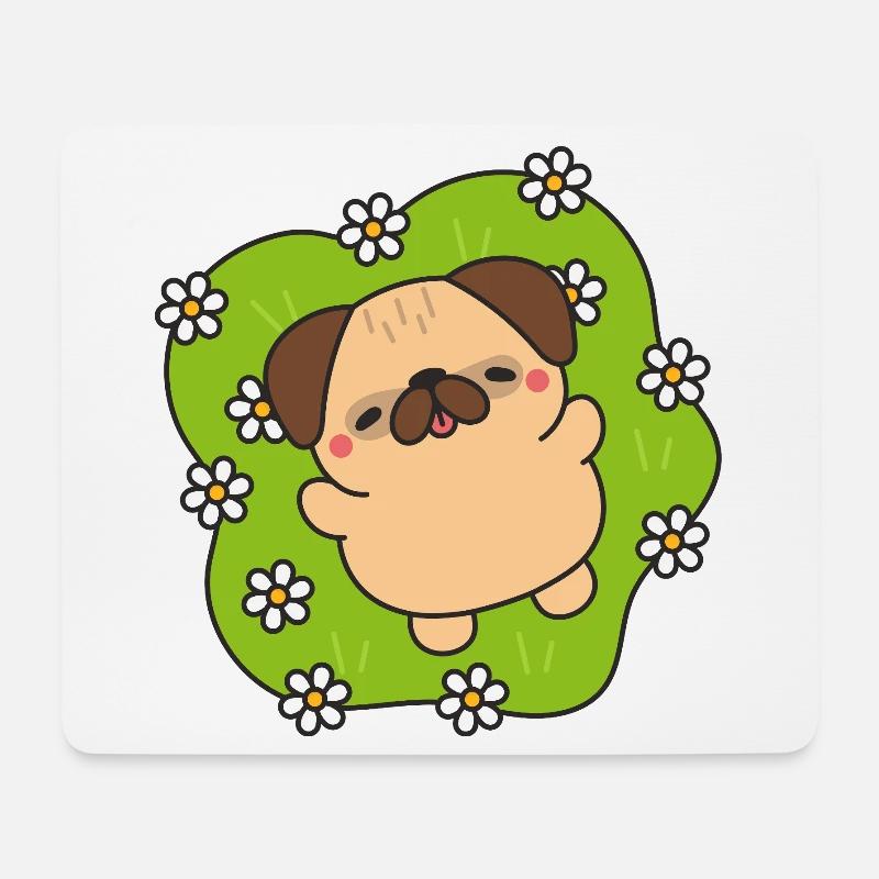 Happy Flowering Mops - Mousepad (Querformat) - Weiß