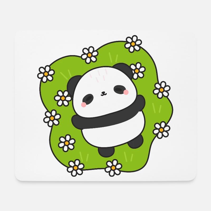 PandaGreen Geblümtes Kuscheltier - Mousepad (Querformat) - Weiß