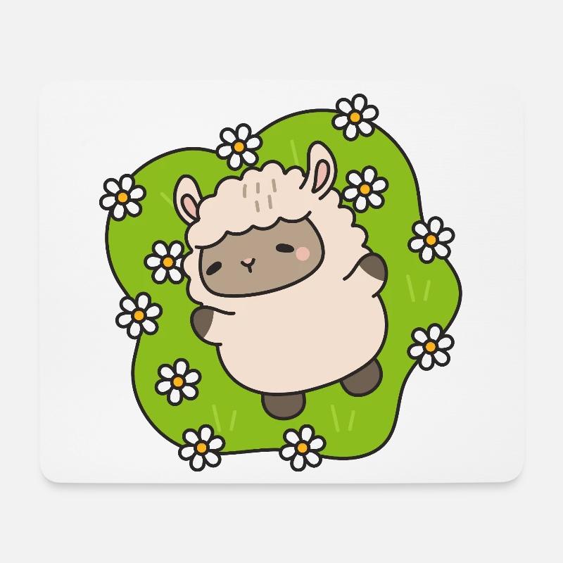 Blühendes Lamm, das zwischen Gänseblümchen tanzt - Mousepad (Querformat) - Weiß