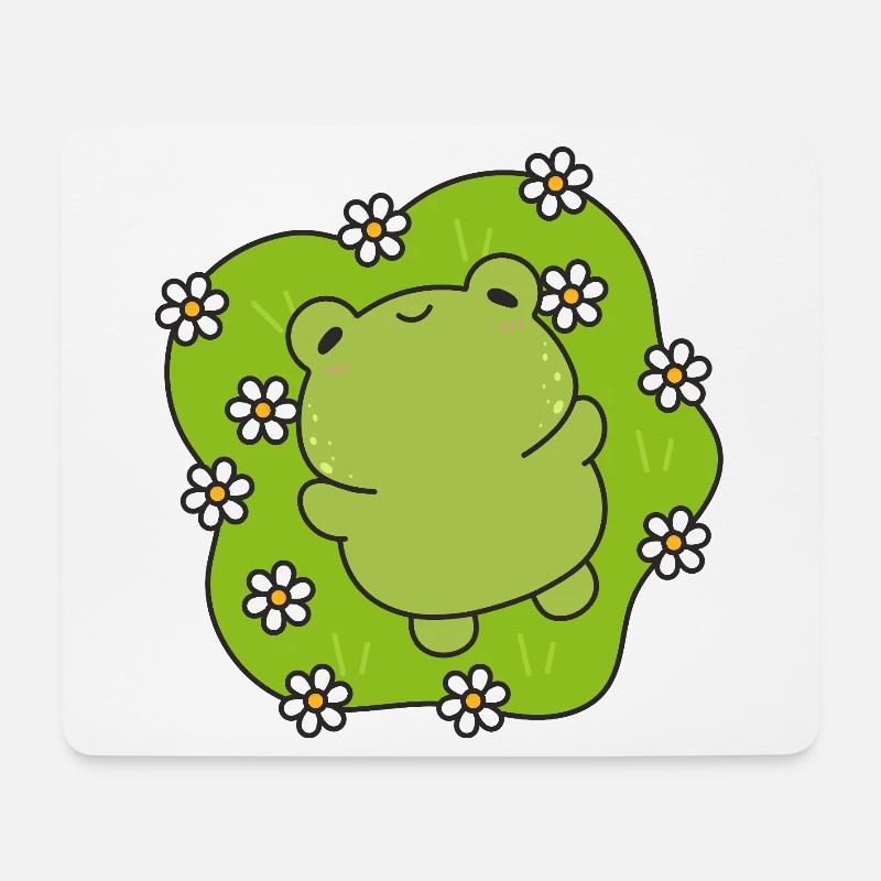 Kawaii-Frosch mit einem blumigen Herz - Mousepad (Querformat) - Weiß
