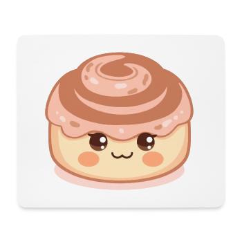 Kawaii cinnamon roll with happy face - Mouse Pad (horizontal) - white - Front