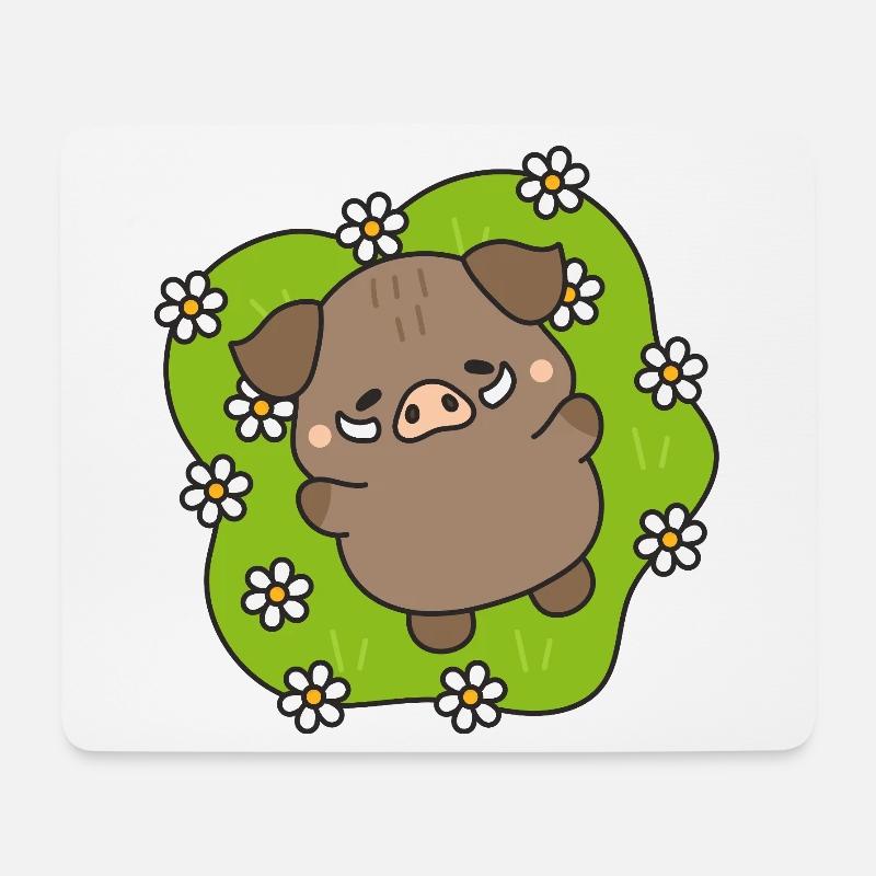 Fröhliches Schwein unter Gänseblümchen - Mousepad (Querformat) - Weiß
