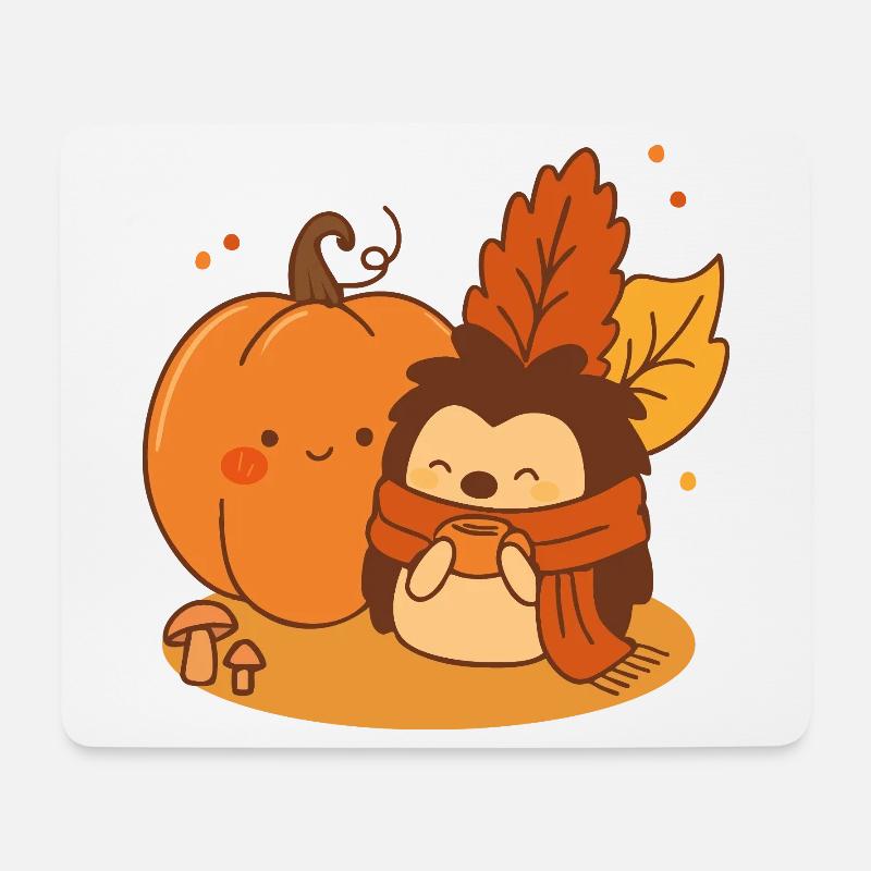 Herbstliche Kuscheleinheiten – Igel & Kürbis Cuties - Mousepad (Querformat) - Weiß