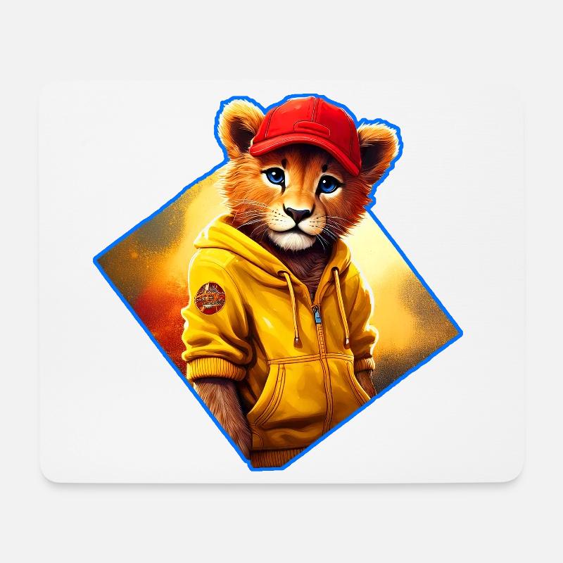 Kleiner Löwe mit roter Kappe - Mousepad (Querformat) - Weiß