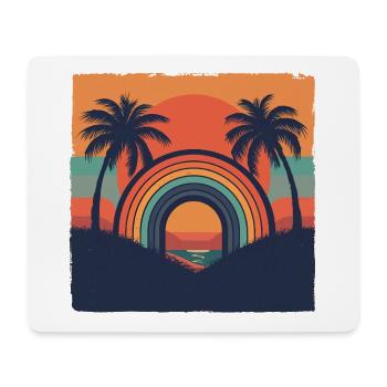 Retro Sunset with Rainbow & Palm Trees - Mouse Pad (horizontal) - white - Front