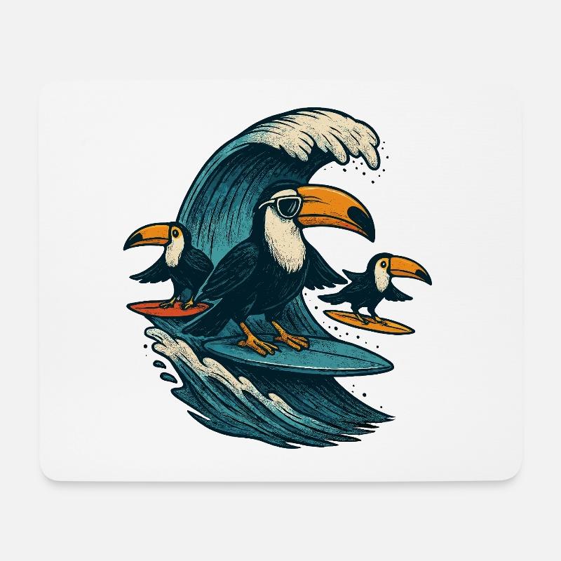Cool Toucan Surfing Wave Art - Mousepad (Querformat) - Weiß
