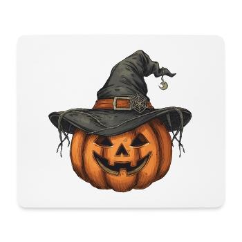 Halloween Kürbis mit Hexenhut - Mousepad (Querformat) - Weiß - Vorne