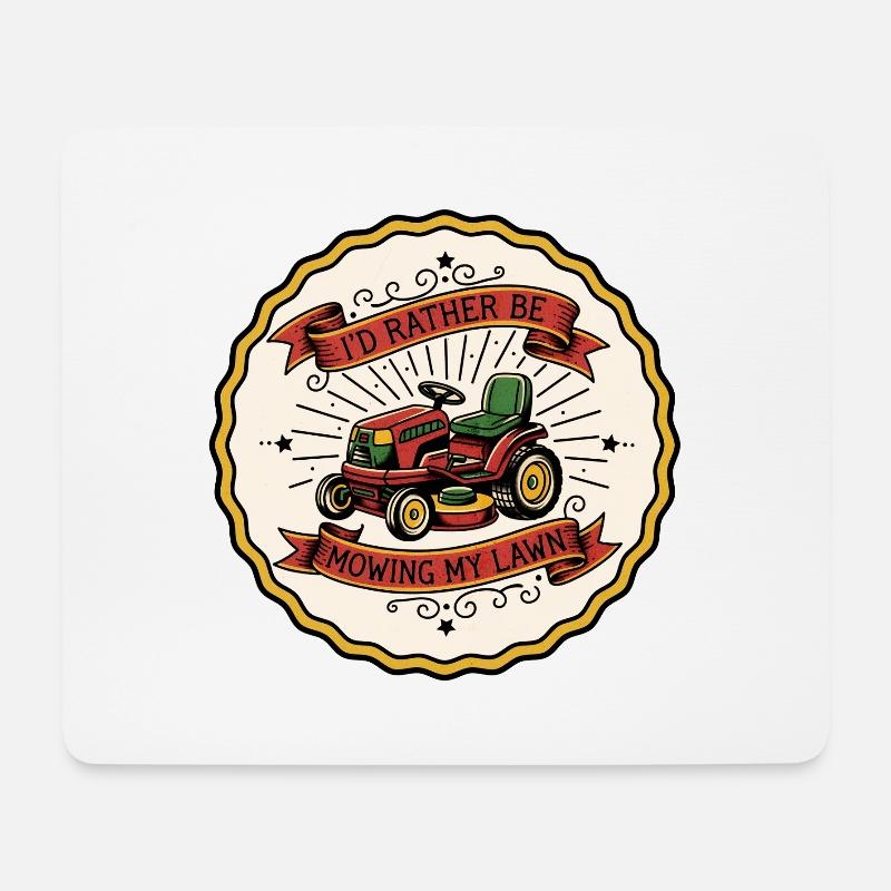 Ich würde lieber mähen — Retro-Abzeichen - Mousepad (Querformat) - Weiß