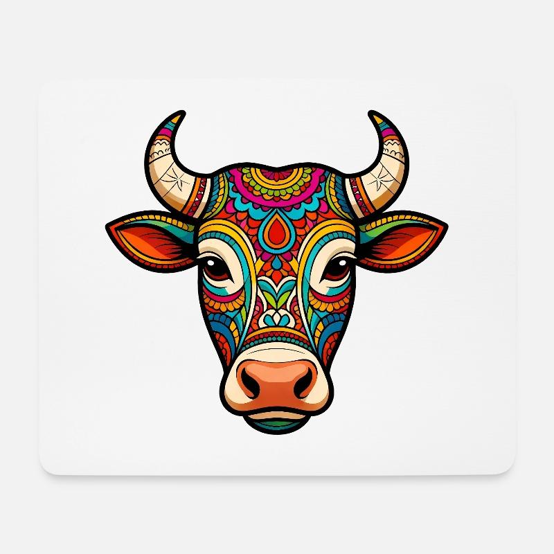 Heilige Kuh Buntes Mandala - Mousepad (Querformat) - Weiß