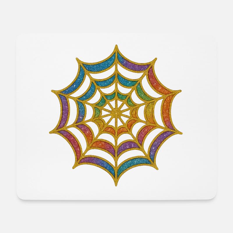 Spinnennetz | Regenbogen-Spinnenweb Goldglitzer - Mousepad (Querformat) - Weiß