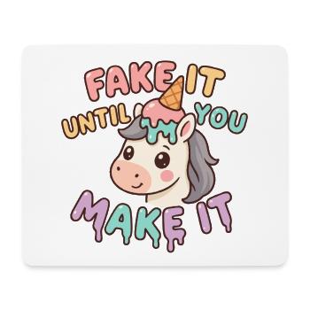 Licorne kawaii motivation drôle – Fake it until yo - Tapis de souris (format paysage) - blanc - Devant