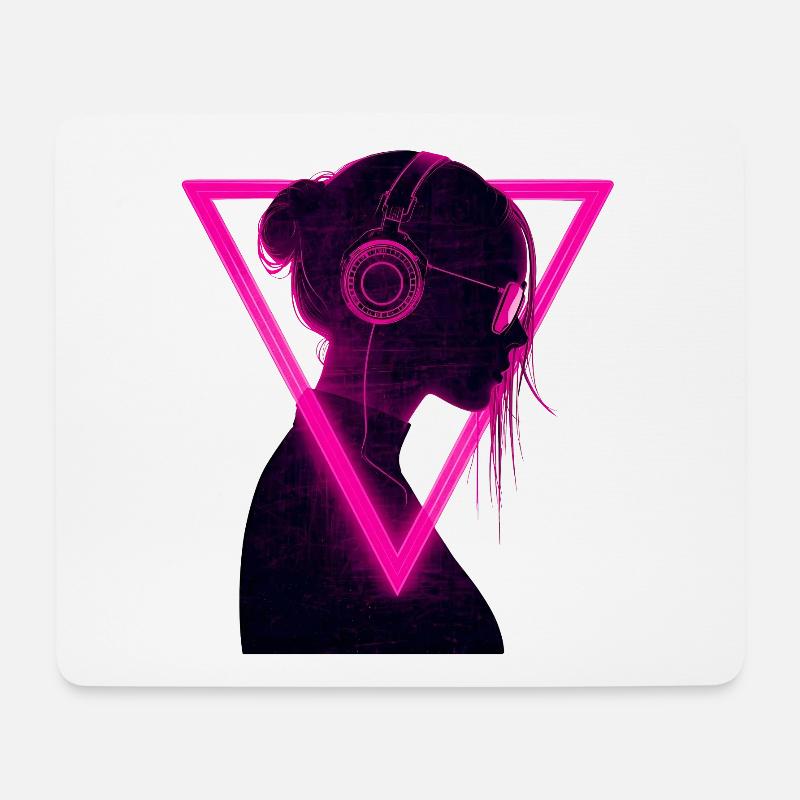 Neonmädchen mit Kopfhörern - Rave Music Vibes - Mousepad (Querformat) - Weiß