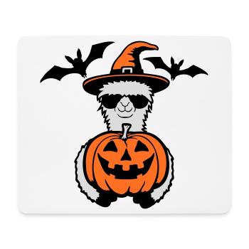 Lama Cool Halloween Kürbis Sonnenbrille Hexenhut - Mousepad (Querformat) - Weiß - Vorne