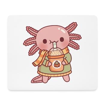 Süßer Axolotl Trinken Kürbis Gewürz Latte Herbst - Mousepad (Querformat) - Weiß - Vorne