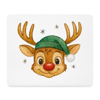 Renne avec chapeau de Père Noël - Tapis de souris (format paysage) - blanc - Devant
