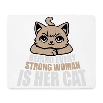 Behind Every Strong Woman Is Her Cat Spruch Katze - Mousepad (Querformat) - Weiß - Vorne