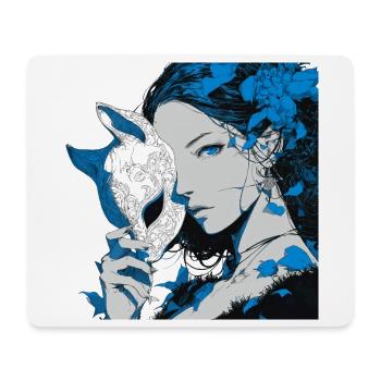 Portrait de masque bleu de jeune femme avec des fleurs - Tapis de souris (format paysage) - blanc - Devant
